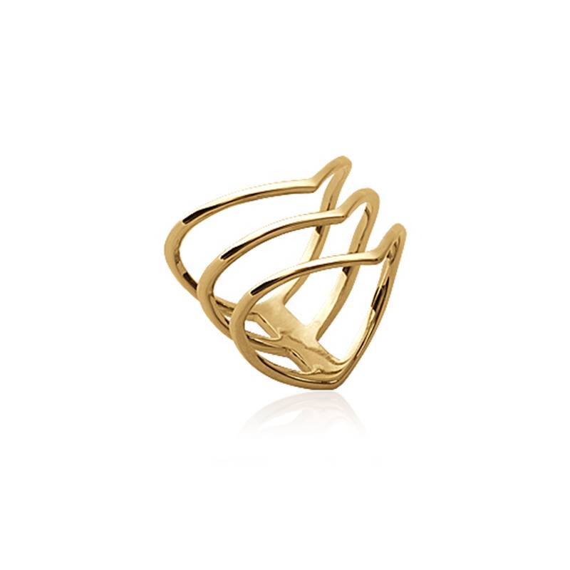 Bague Triple Rang Triangle En Plaqué Or 750/1000 Tailles 50 à 60
