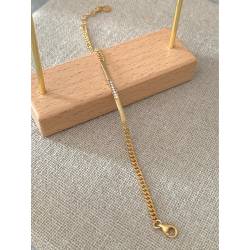 Bracelet maille gourmette en argent 925/1000 Doré orné d'oxydes de Zirconium