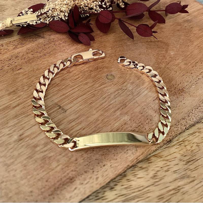 Bracelet Identité Personnalisable Maille Gourmette 20CM Plaqué or 18 Carats