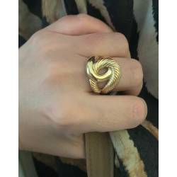 Bague Taille 56 Large Ciselée Nœud Entrelacé Plaqué or 18 Carats 750/000
