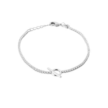Bracelet argent 925 rhodié rivière de cristaux blancs zirconium fermoir cabillaud