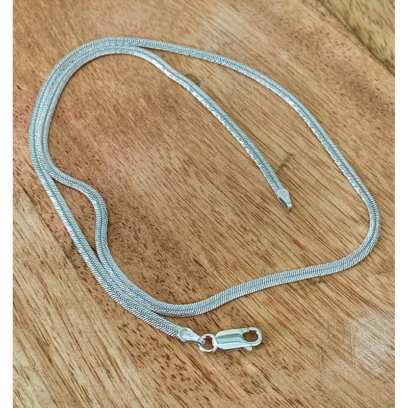 Collier Brillant Maille Plate Ciselée En Argent Massif 925/000