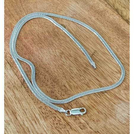 Collier Brillant Maille Plate Ciselée En Argent Massif 925/000