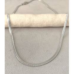 Collier Brillant Maille Plate Ciselée En Argent Massif 925/000