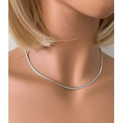 Collier Brillant Maille Plate Ciselée En Argent Massif 925/000