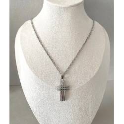 Collier homme, chaîne forçat 55cm + pendentif croix en acier inoxydable
