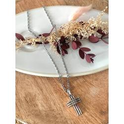 Collier homme, chaîne forçat 55cm + pendentif croix en acier inoxydable