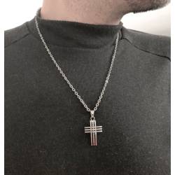 Collier homme, chaîne forçat 55cm + pendentif croix en acier inoxydable