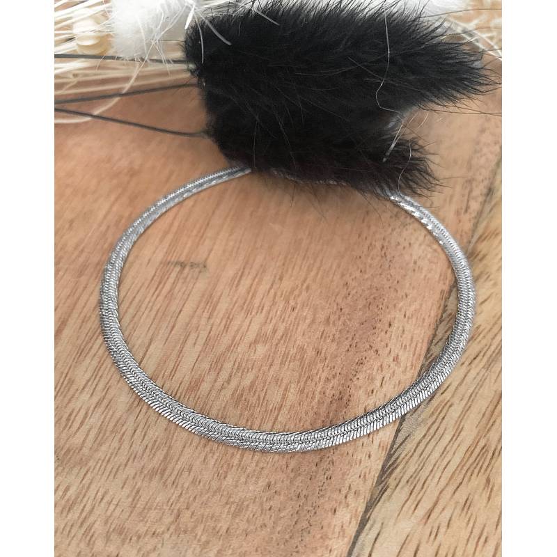 Bracelet Brillant Maille Plate Ciselée En Argent Massif 925/000