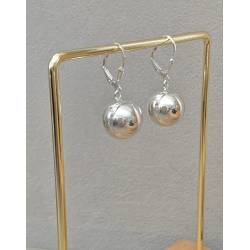 Boucles D'oreilles Dormeuses Grosses Boules 15MM Argent Massif 925/1000 Bijoux Femme