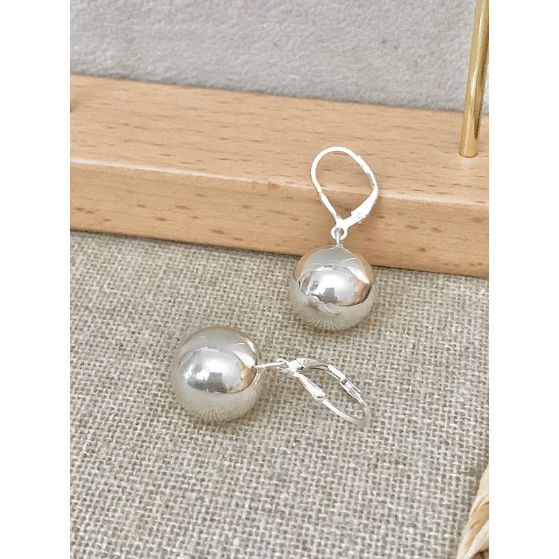 Boucles D'oreilles Dormeuses Grosses Boules 15MM Argent Massif 925/1000 Bijoux Femme