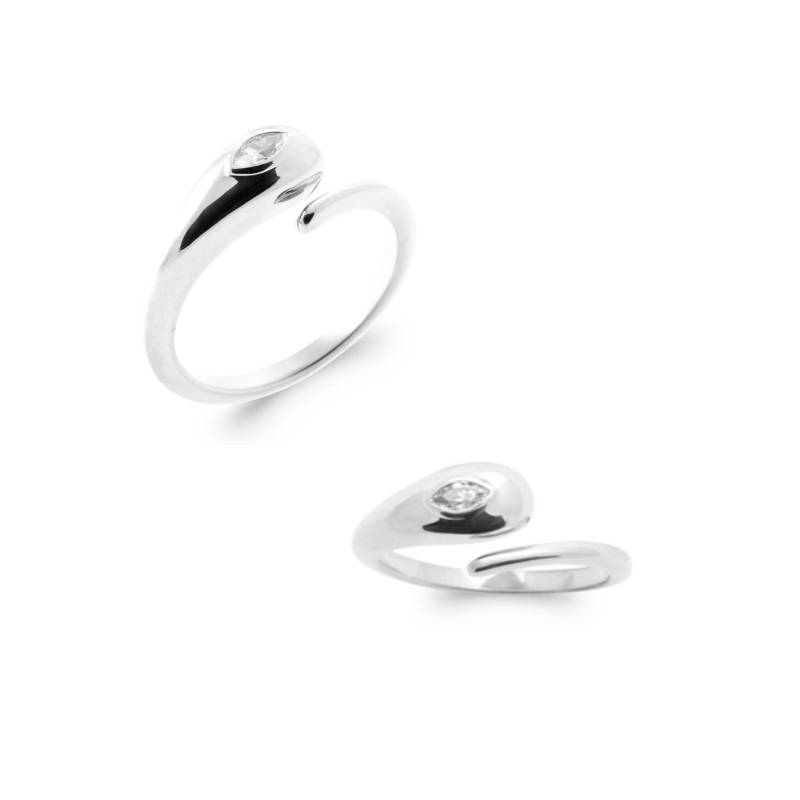 Bague Bombée forme Goutte D'eau Zirconium Argent 925/000 Rhodié T50 à 60