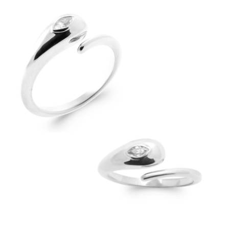 Bague Bombée forme Goutte D'eau Zirconium Argent 925/000 Rhodié T50 à 60