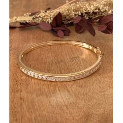 Bracelet Jonc contour Zirconium Ouvrable Plaqué or 18 CARATS 750/000
