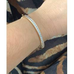 Bracelet Jonc contour Zirconium Ouvrable Plaqué or 18 CARATS 750/000
