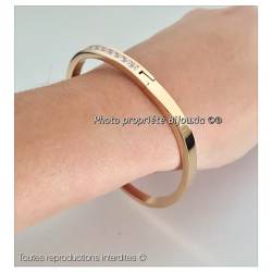 Bracelet Jonc contour Zirconium Ouvrable Plaqué or 18 CARATS 750/000