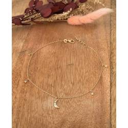 Chaîne Cheville Charms Croissant de Lune & Étoile Oz Plaqué Or 18 Carats 750/000