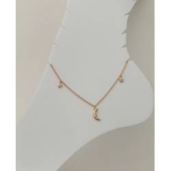 Chaîne Cheville Charms Croissant de Lune & Étoile Oz Plaqué Or 18 Carats 750/000