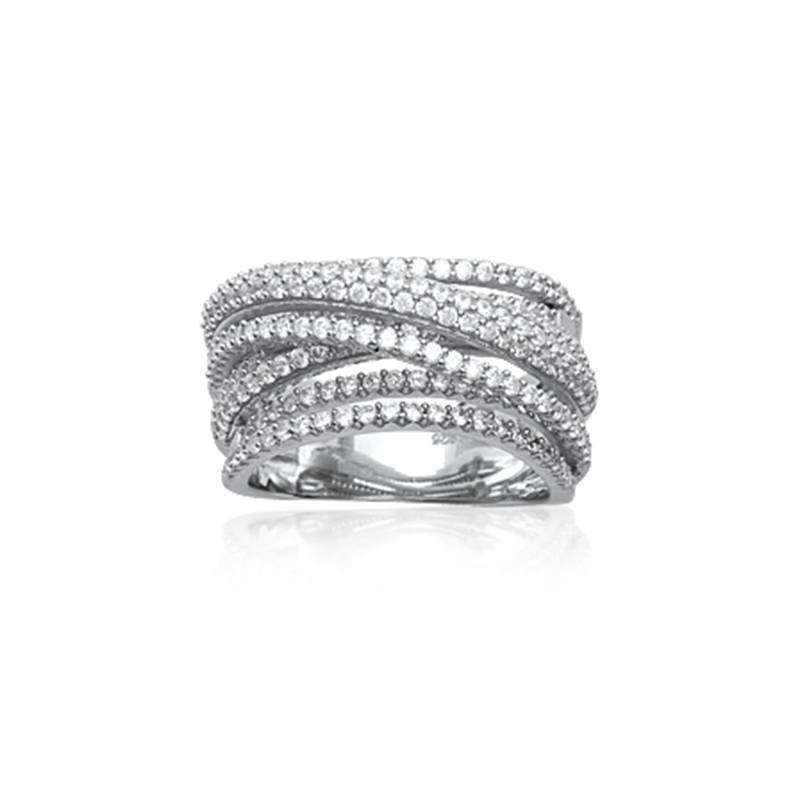 Bague Multi Rangs ZIRCONIUM Entrelacés Argent Massif 925/000 Rhodié CHOIX