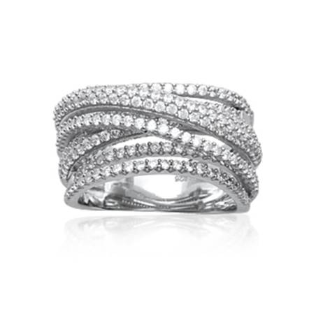Bague Multi Rangs ZIRCONIUM Entrelacés Argent Massif 925/000 Rhodié CHOIX