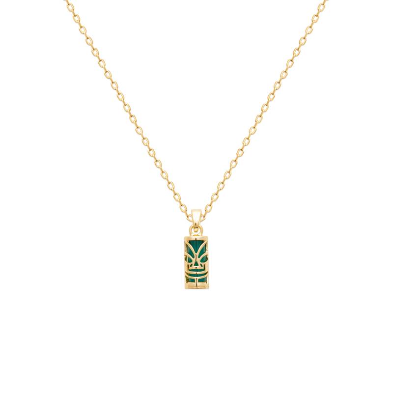 Pendentif Tiki Polynésien "Tendresse" Pierre Agate Verte En Plaqué Or 18 Carats 750/000