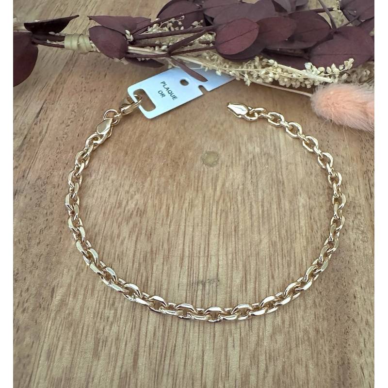 Bracelet Maille Forçat Limée 19CM Plaqué Or 18 Carats 750/1000 MIXTE