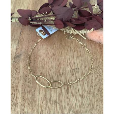 Bracelet Chaîne Avec Double Maillons Ovales Plaqué Or 18 Carats 750/1000