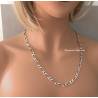 Chaîne 60CM X 5mm Maille Figaro Diamantée 1-1 Argent Massif RHODIUM
