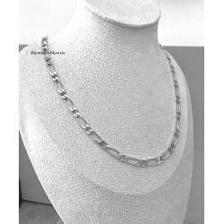 Chaîne 60CM X 5mm Maille Figaro Diamantée 1-1 Argent Massif RHODIUM