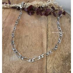 Chaîne 55CM X 5mm Maille Figaro Diamantée 1-1 Argent Massif RHODIUM