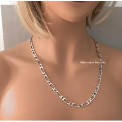 Chaîne 55CM X 5mm Maille Figaro Diamantée 1-1 Argent Massif RHODIUM