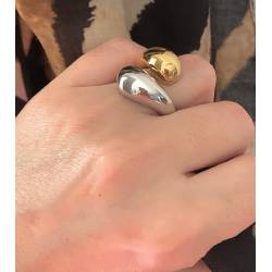 Bague Bicolore Goutte D'eau Plaqué Or 18 Carats T50 à 60