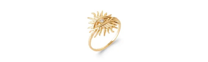 Bague Forme Soleil Motif Œil Cristal En Plaqué or 18 Carats Tailles Choix