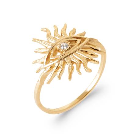 Bague Forme Soleil Motif Œil Cristal En Plaqué or 18 Carats Tailles Choix