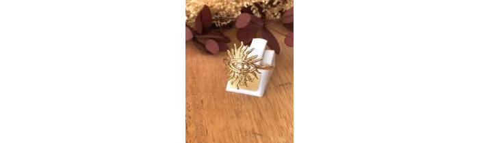 Bague Forme Soleil Motif Œil Cristal En Plaqué or 18 Carats Tailles Choix