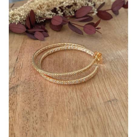 Boucles D'oreilles Créoles Ouvertes Microserties Cristaux Plaqué or 18 CARATS