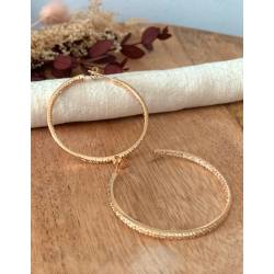 Boucles D'oreilles Créoles Ouvertes Microserties Cristaux Plaqué or 18 CARATS