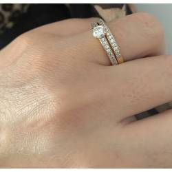 Bague Solitaire Double Anneau Plaqué Or T 50-52-54-56-58-60
