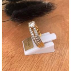 Bague Solitaire Double Anneau Plaqué Or T 50-52-54-56-58-60