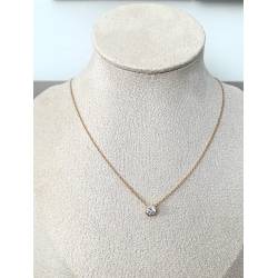 Collier Cristal Solitaire Oxyde de Zirconium Plaqué Or 18 Carats