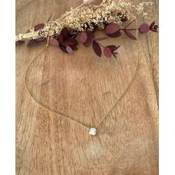 Collier Cristal Solitaire Oxyde de Zirconium Plaqué Or 18 Carats