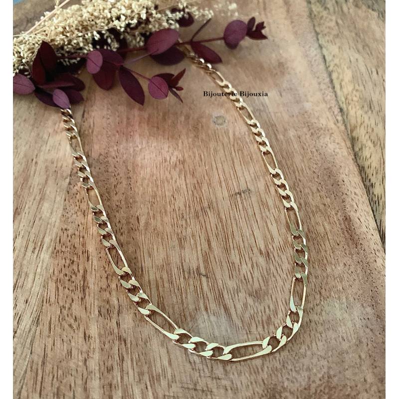 Chaîne Figaro 4MM X 60CM Plaqué or 18 Carats 750/1000 Bijoux