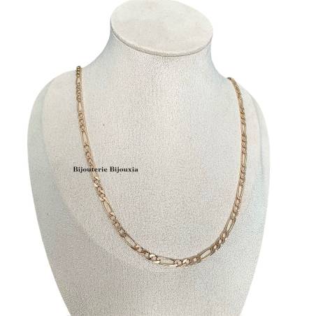 Chaîne 50 cm Figaro diamantée Plaqué or 18 Carats 750/000