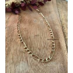 Chaîne 50 cm Figaro diamantée Plaqué or 18 Carats 750/000