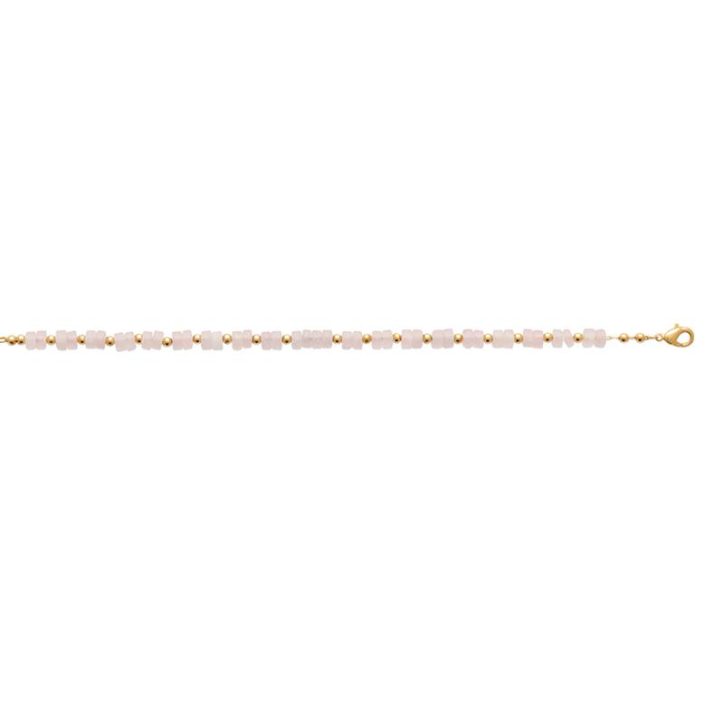Bracelet Pierres Fines Véritable Quartz Rose En Plaqué or 18 Carats 750/000