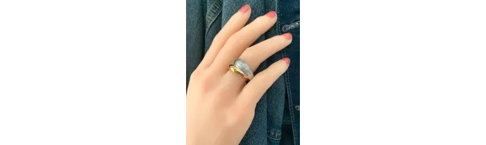 Bague Bicolore Effet 2 Anneaux En Plaqué or 18 CARATS 750/000 Tailles 50 à 60