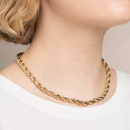 Collier maille palmier 45cm en acier inoxydable PVD doré