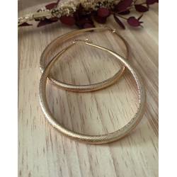 Boucles D'oreilles Grandes Créoles Ovales Striées 8,3CM Plaqué Or Bijoux Femme