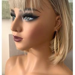 Boucles D'oreilles Grandes Créoles Ovales Striées 8,3CM Plaqué Or Bijoux Femme