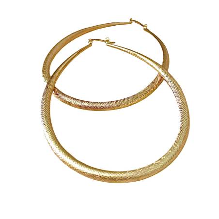 Boucles D'oreilles Grandes Créoles Ovales Striées 8,3CM Plaqué Or Bijoux Femme